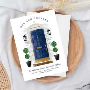 We've Moved - New Address Navy Watercolor Door Announcement