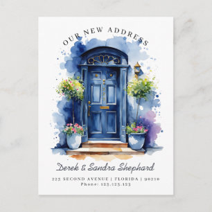 We've Moved New Address navy Watercolor Door Announcement Postcard