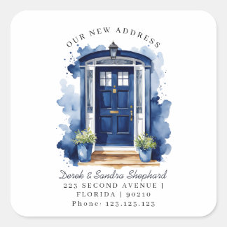 We've Moved New Address navy Watercolor Door Square Sticker