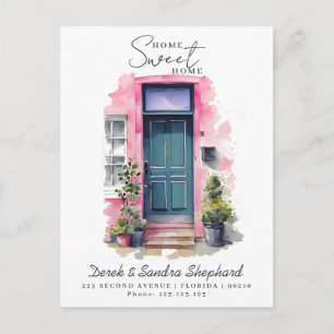 We've Moved New Address pink Watercolor Door Announcement Postcard