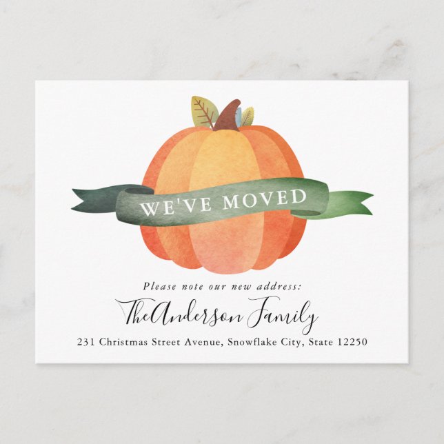 We've Moved New Address Pumpkin Holiday Moving Announcement Postcard (Front)