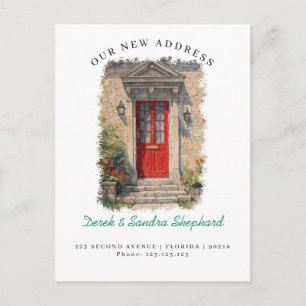 We've Moved New Address red Watercolor Door Announcement Postcard