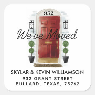We've Moved - New Address Red Watercolor Door Square Sticker