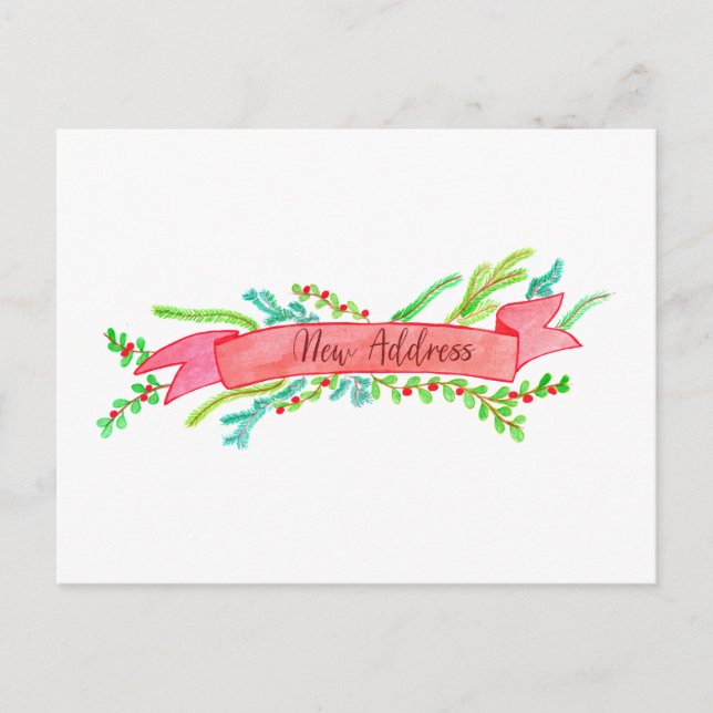 We've Moved/New Address , watercolor Christmas Postcard (Front)