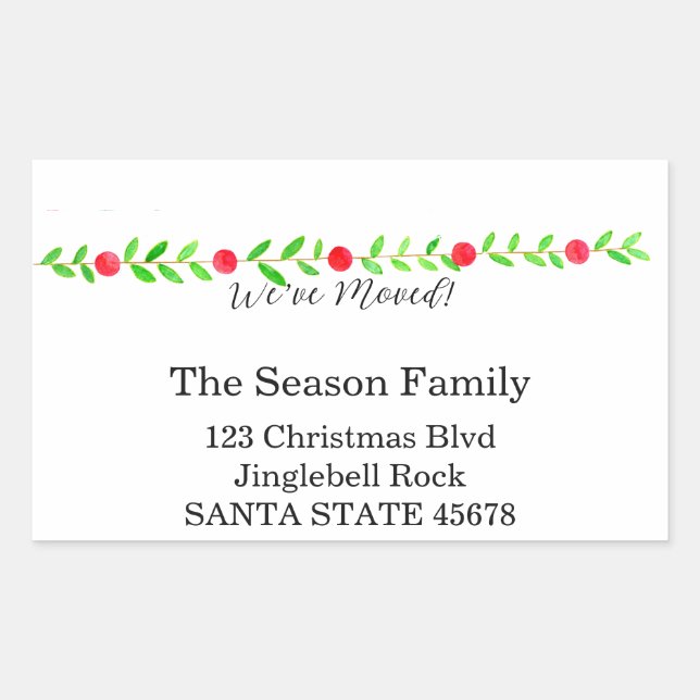 We've Moved/New Address , watercolor Christmas Rectangular Sticker (Front)