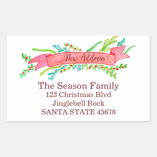 We've Moved/New Address , watercolor Christmas Rectangular Sticker (Front)