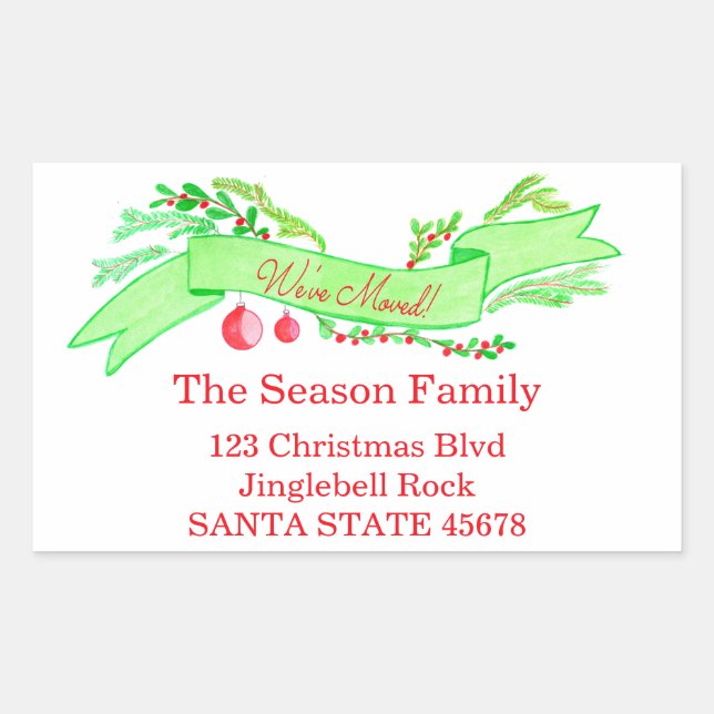 We've Moved/New Address , watercolor Christmas Rectangular Sticker (Front)