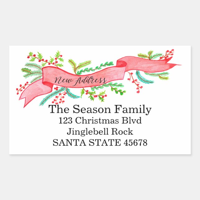 We've Moved/New Address , watercolor Christmas Rectangular Sticker (Front)