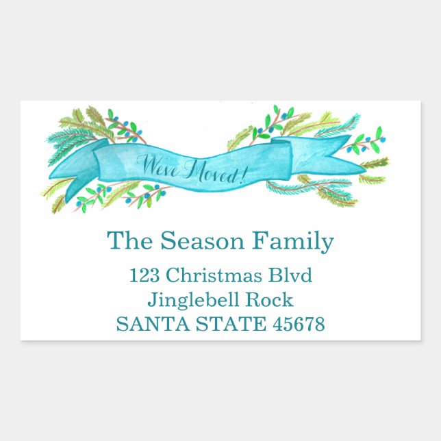 We've Moved/New Address , watercolor Christmas Rectangular Sticker (Front)