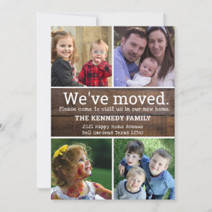  We've Moved  New Home 4 Photo Collage Rustic Wood Announcement