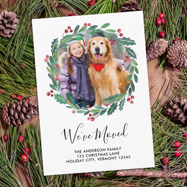 We've Moved New Home Greenery Wreath Photo Moving Enclosure Card (Creator Uploaded)