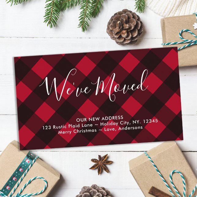 We've Moved New Home Red Buffalo Plaid Moving Enclosure Card (Creator Uploaded)