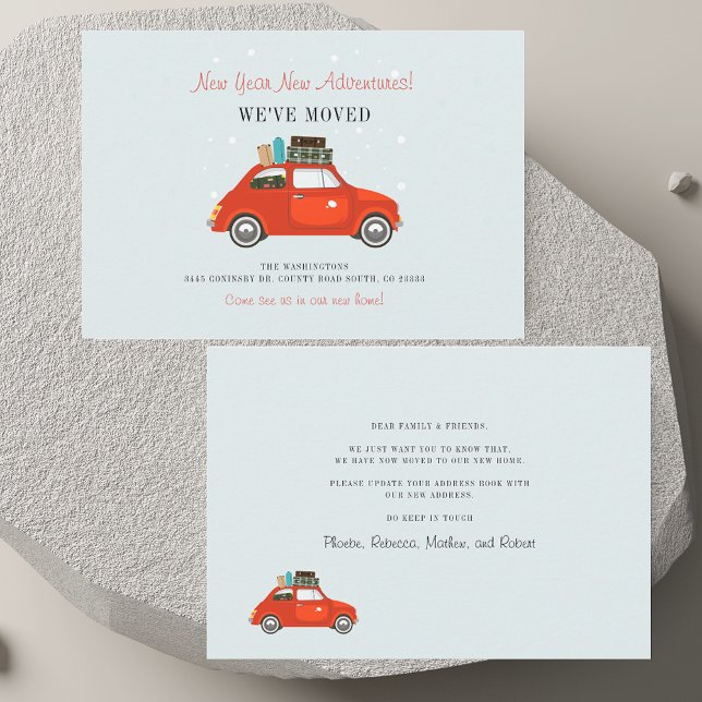 We've Moved New Year Adventures Red Car Moving Card (We've Moved New Year Adventures Red Car Moving Note Card)