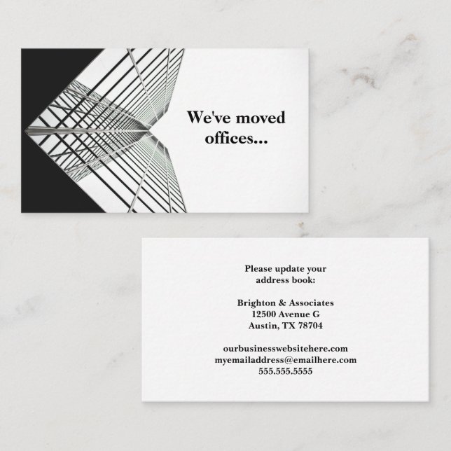 We've Moved Offices Black White Moving Business Card (Front/Back)