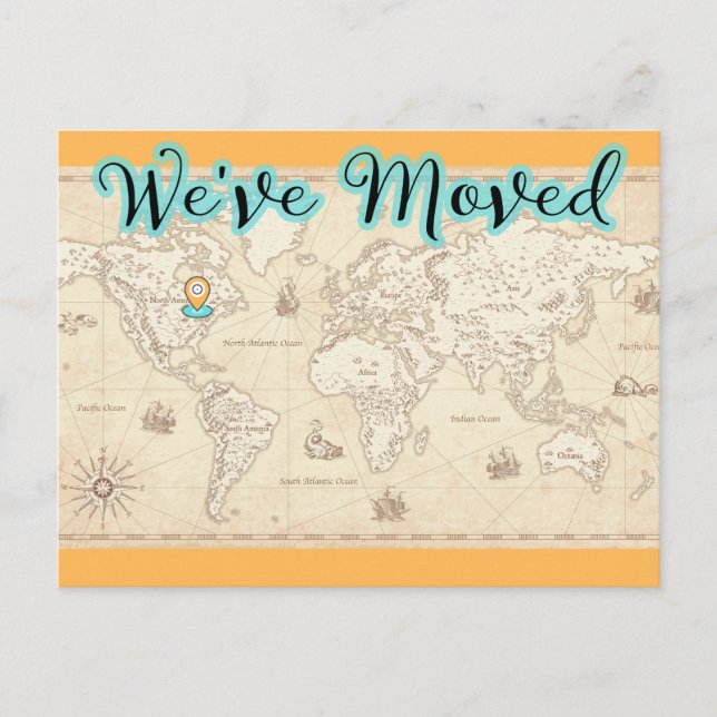 We've Moved Old Time Map with Modern Flare Postcard (Front)