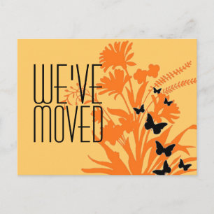 We've moved orange flower butterfly postcard
