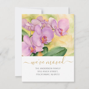 We've Moved Orchids Pink Floral Gold Name Script Announcement