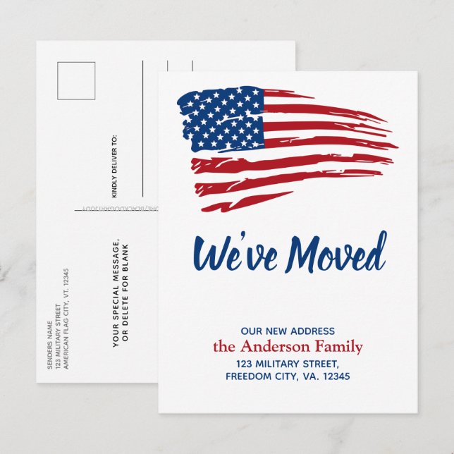 We've Moved Patriotic USA American Flag Moving Announcement Postcard (Front/Back)