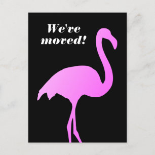 We've moved pink flamingo moving address postcards