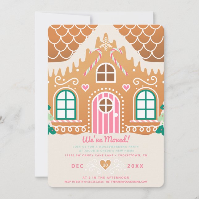 We've Moved Pink Gingerbread Housewarming Invitation (Front)