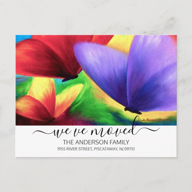 We've Moved Pink Moving Announcement Butterfly Postcard (Front)