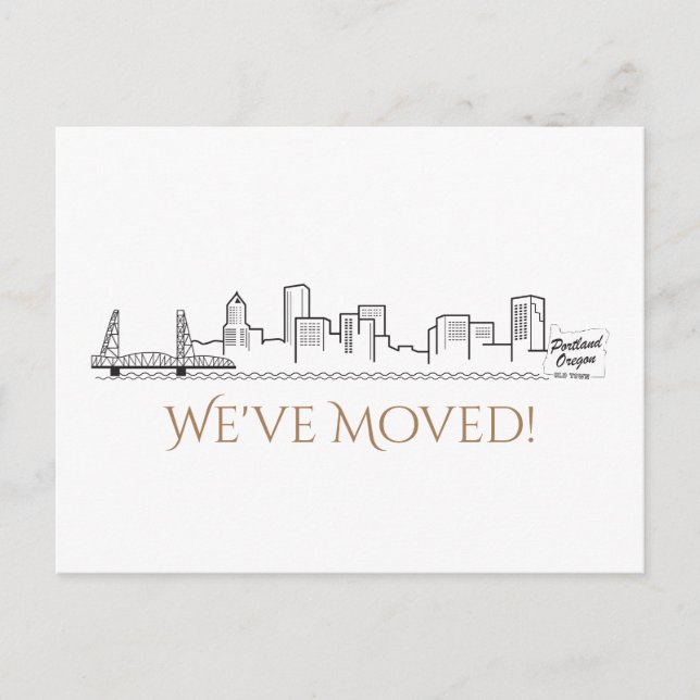 We've Moved Portland City Skyline Announcement Postcard (Front)