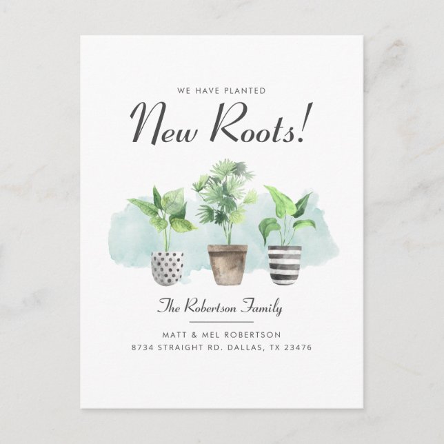 We've Moved Potted Plants New Roots Moving Announcement Postcard (Front)