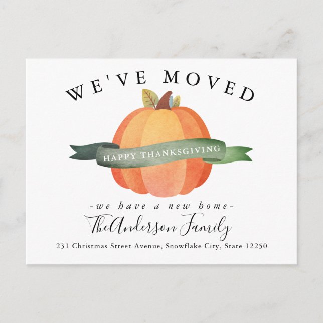 We've Moved Pumpkin New Home Holiday Moving Announcement Postcard (Front)