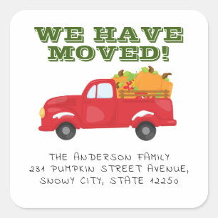 We've Moved Pumpkin Truck Moving Announcement Square Sticker