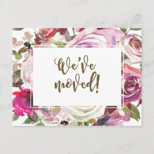 We've moved purple floral change of address invitation postcard