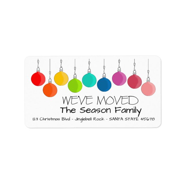 We've Moved Rainbow Christmas baubles Label (Front)