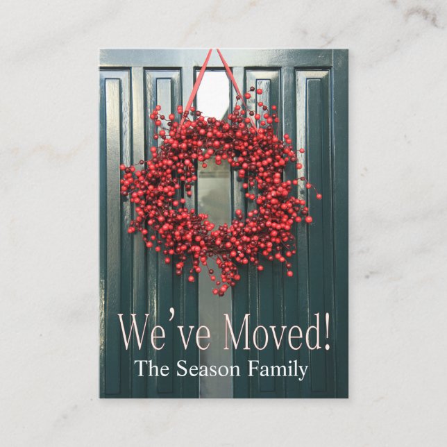 We've Moved red berry wreath Enclosure Card (Front)