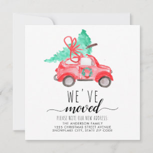 We've Moved Red Christmas Car Tree Holiday Moving Announcement