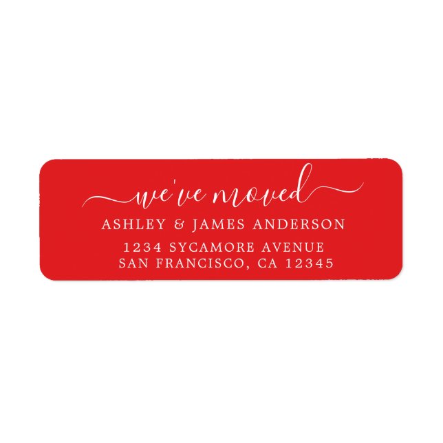 We've Moved Red New Address label (Front)