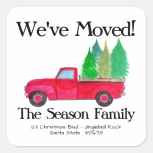 We've Moved Red retro Pickup Truck with trees Square Sticker