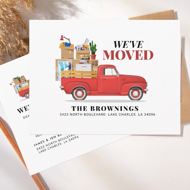 We've Moved Red Truck New Address Announcement Postcard (Watercolor Red Truck Moving Announcement Postcard)