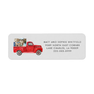 Weve Moved Red Vintage Truck Return Address Label