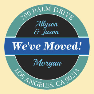 We've Moved, Return Address, Circle Design Classic Round Sticker