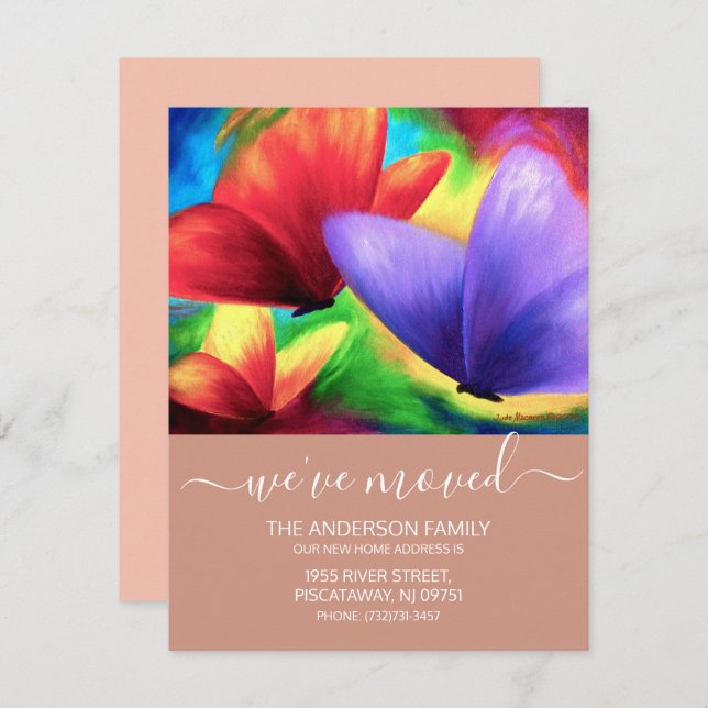 We've Moved Rose Gold Butterfly New Home Script Announcement (Front/Back)