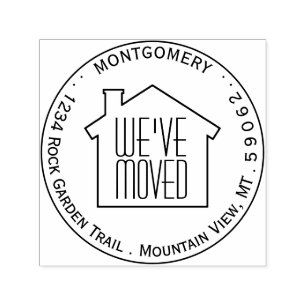 We've Moved Round Logo Circle Name Return Address Self-inking Stamp