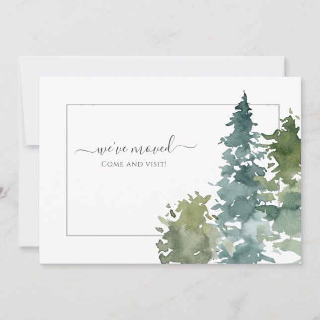 We've Moved Rustic Watercolor Evergreen Announcement (Front)