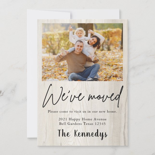 We've Moved Rustic Wood Photo Moving Announcement (Front)