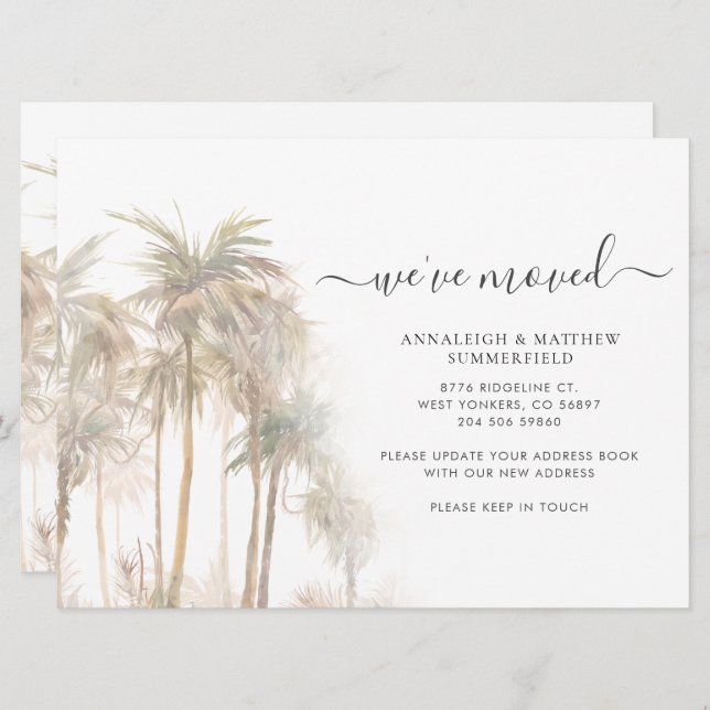 We've Moved Script Palm Trees Watercolor Moving Announcement (Front/Back)