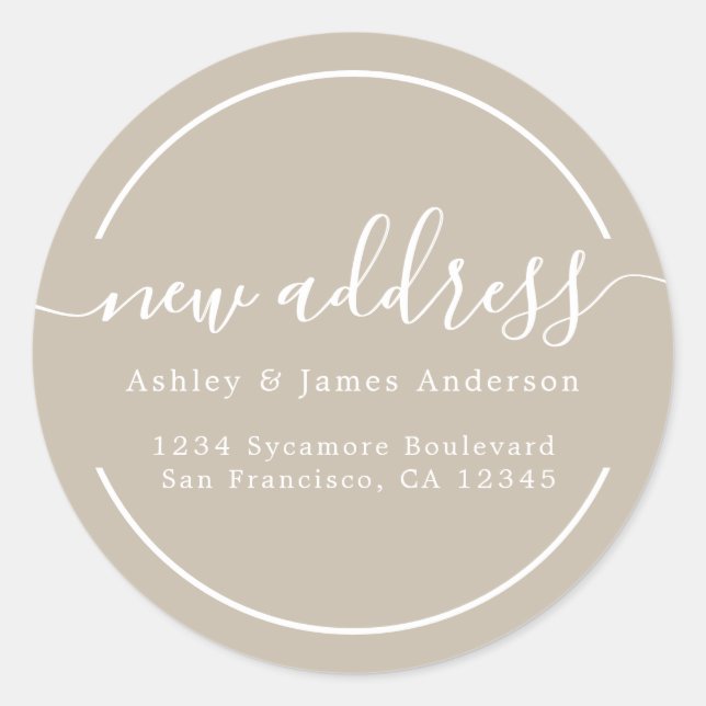 We've Moved Shiitake Grey New Address Classic Round Sticker (Front)