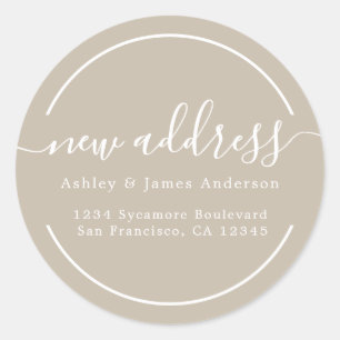 We've Moved Shiitake Grey New Address Classic Round Sticker