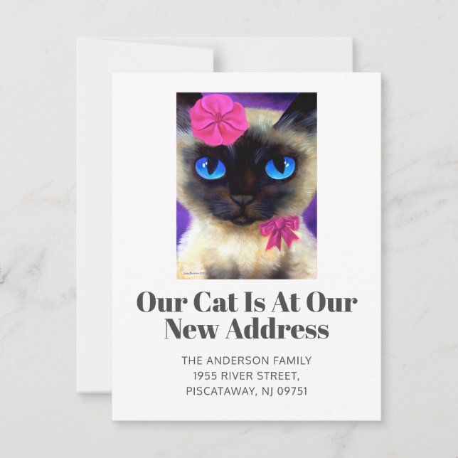 We've Moved Siamese Cat Pet New Home Script Moving Announcement (Front)
