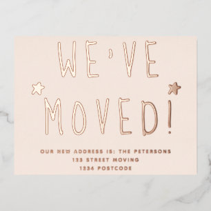 We've moved simple big black white script moving foil invitation postcard
