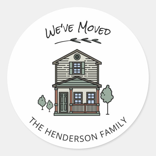 We've Moved Simple Rustic Home Moving Announcement Classic Round Sticker (Front)