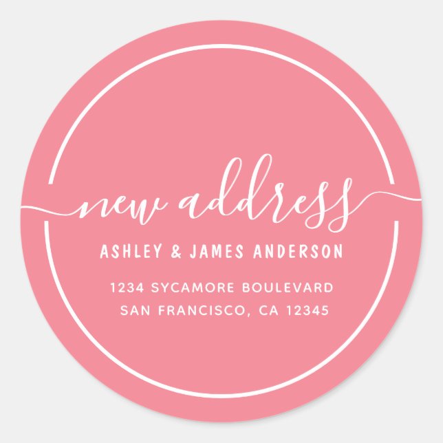 We've Moved Strawberry Pink New Address label (Front)