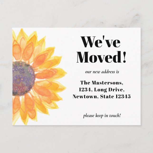  We've Moved Sunflower Announcement Postcard (Front)